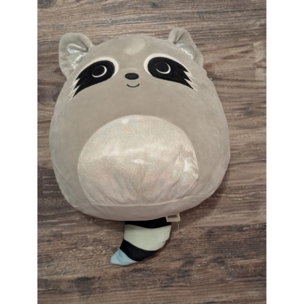 Squishmallows Randy the Raccoon Grey Silver Glitter Belly Rainbow Tail Plush Toy
